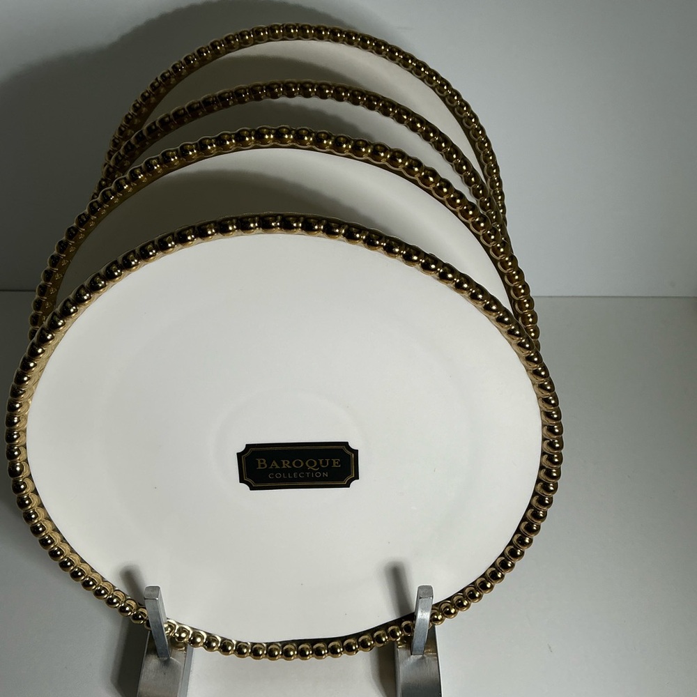 4 Salad Plate Baroque Collection GOLD Trim 8.5" Plates New